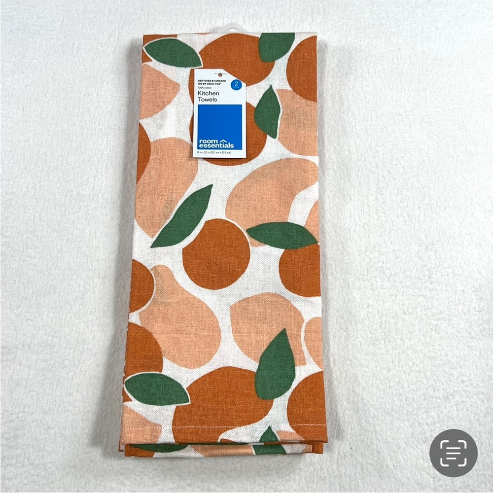 Set of 2 PEACHES 100% Cotton Kitchen Towels Orange White 15 x2 5 in OEKO-TEX